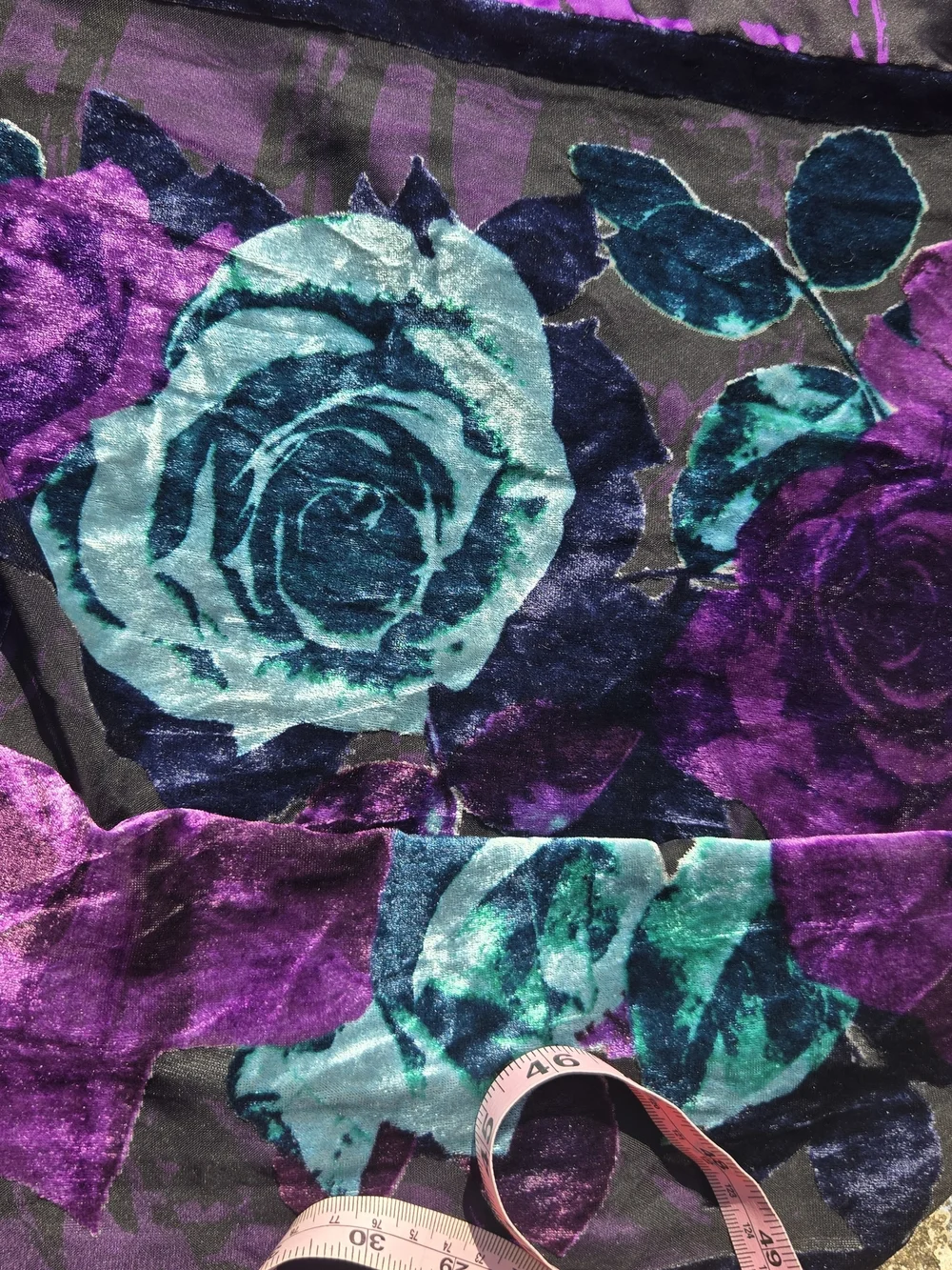 Velvet Floral Print Scarf in Teal and Purple 19× 69